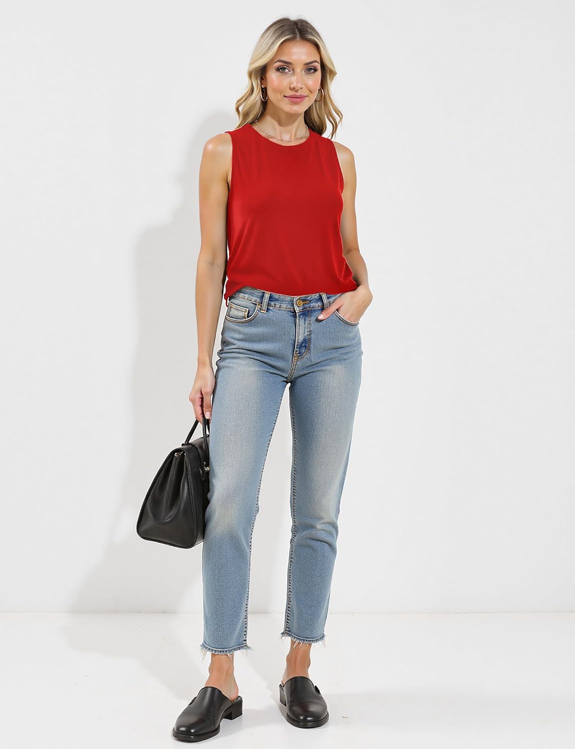 Tank Tops for Women Crewneck Loose Fit Basic Going Out Clothes Casual Summer Sleeveless Shirts for Women, Red, Medium - Image 4