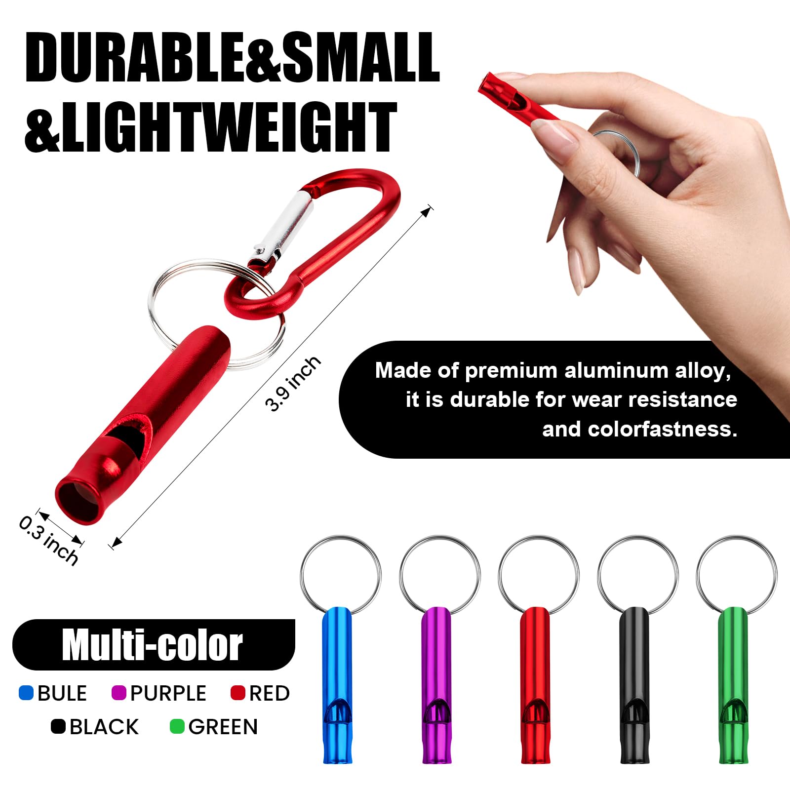 GOGO Silbato de Emergencia de Aluminio Personalizado, 20 Uds., silbatos Grabados con láser con Llavero con mosquetón para Exteriores, Senderismo, Camping