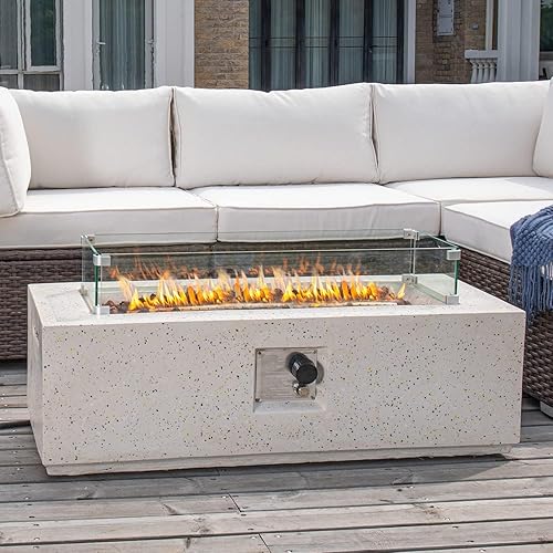 Miniatura 69 de COSIEST Juego de mesa de fuego de propano para exteriores de 2 piezas con mesa de tanque, mesa rectangular de terrazo de 42 pulgadas