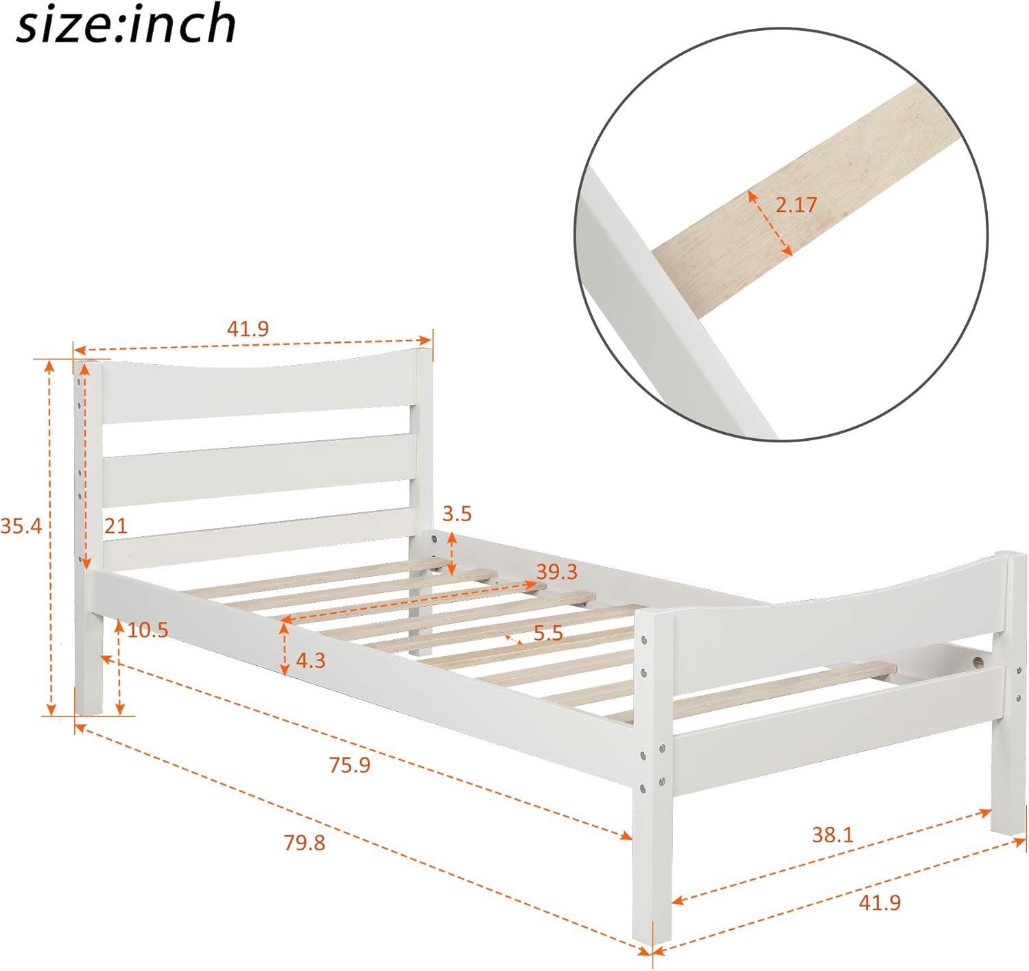 Yoluckea Twin Bed Frame, Solid Wood Platform Bed Frame with Headboard and Footboard, Bed Frame with Strong Wood Slat Support for Kids, No Box Spring Needed, Easy Assembly (White)