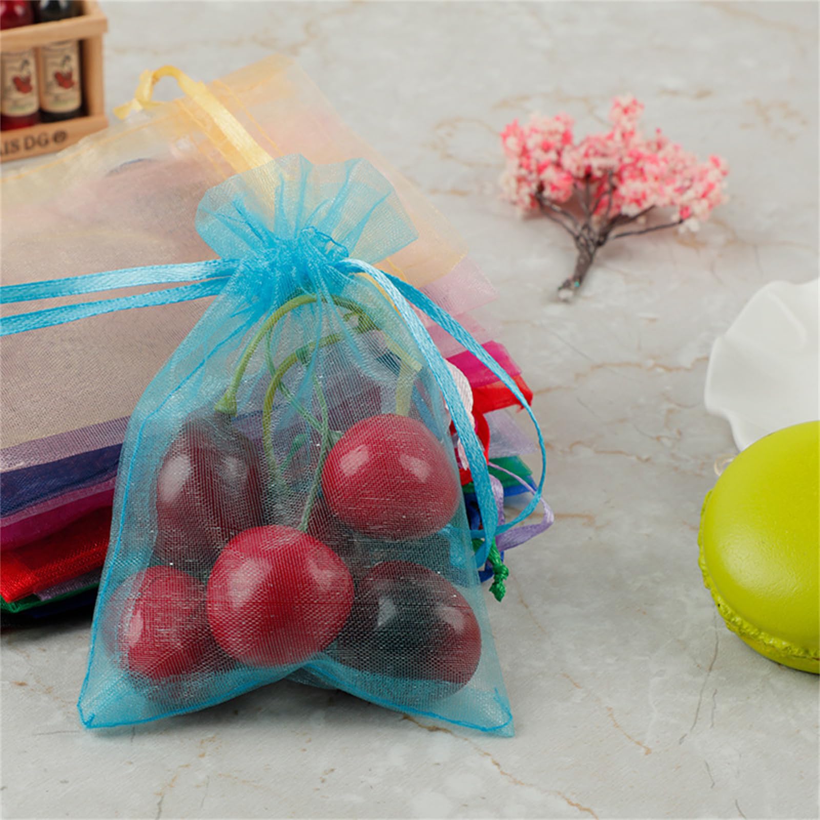 100 STKS organza zakjes, 10x15cm transparante cadeauzakjes met trekkoord, draagbare mesh sieradenzakjes voor kleine cadeaus(Roze