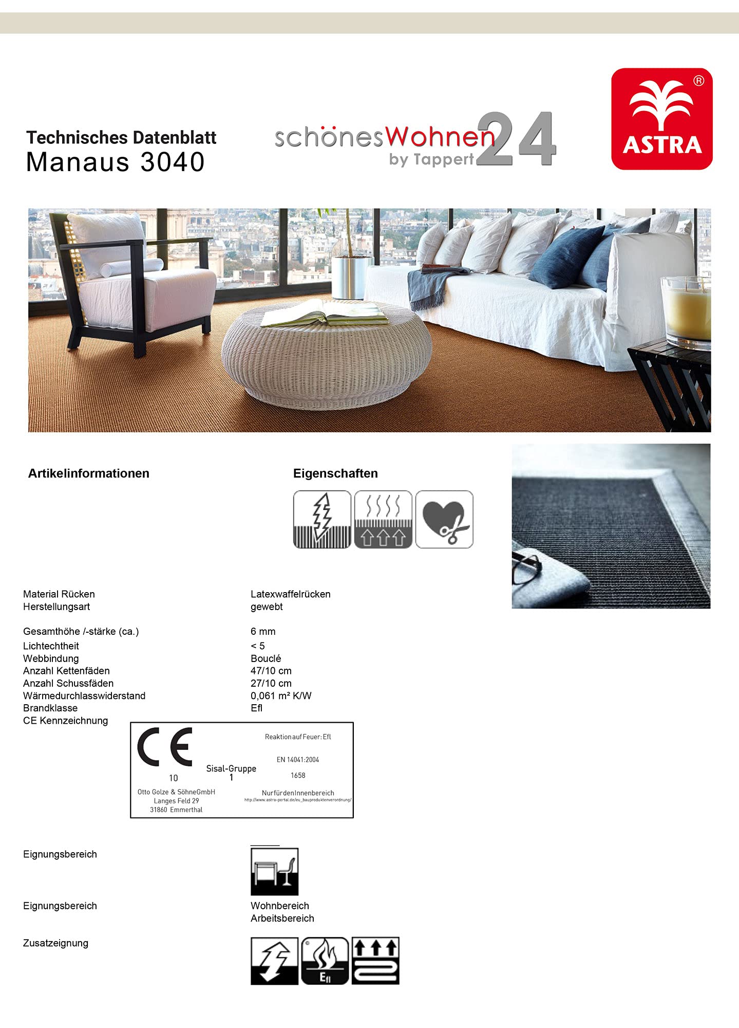 Astra Sisalteppich Manaus - 100% Naturfaser Teppich aus Sisal, robust & rutschfest, fußbodenheizungsgeeignet, ideal für Wohnzimmer, Flur & Büro Dunkelbraun/Coffee 80x200cm
