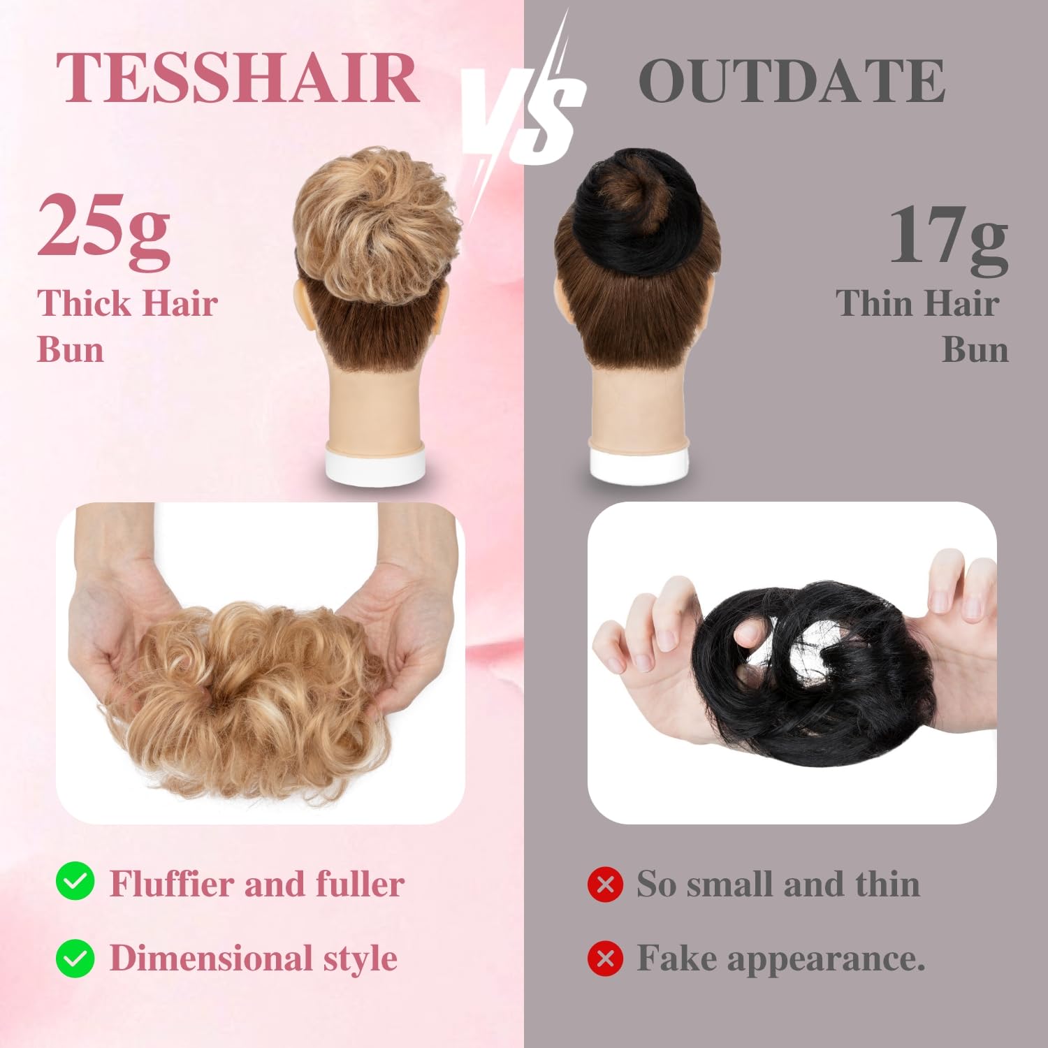 tesshair Messy Bun Hair Piece 100% Thick Tousled Human Scrunchies Natural Curly Wavy Bun Hair Piece with Elastic Band Light Brown mix Blonde Hairpieces for Women Girls(Light Brown mix Blonde - Image 4