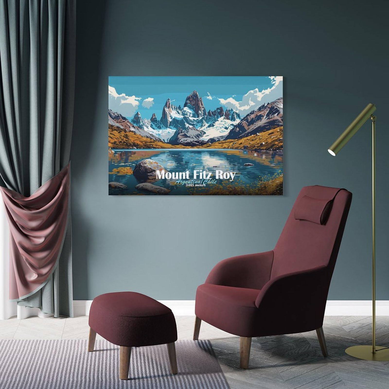 Junmoney Mount Fitz Roy Landscape Room Decor Wall Art, 24x36inch(60x90cm), for Gallery Wall Decor And Room Displays, Decorative Artwork with Flexible Styling