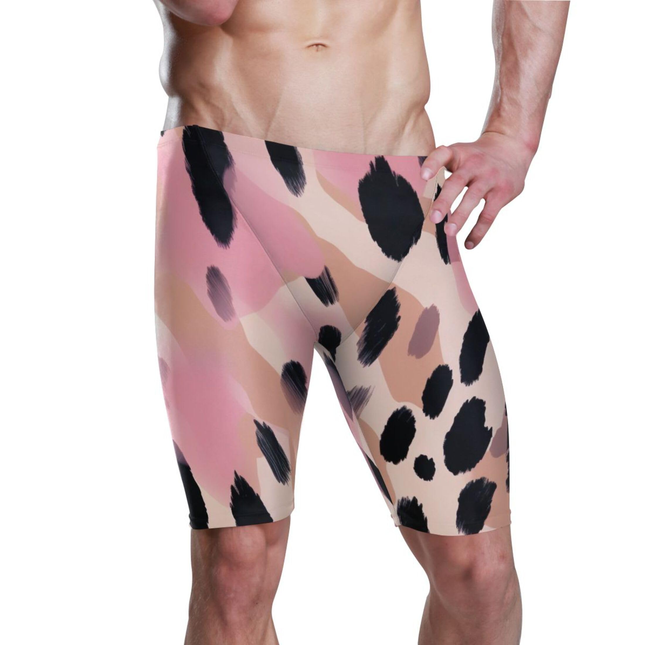 Pink Leopard Men's Swim Jammers Racing & Training Swimsuit Fast, Flexible,Comfortable XXXL B0401124