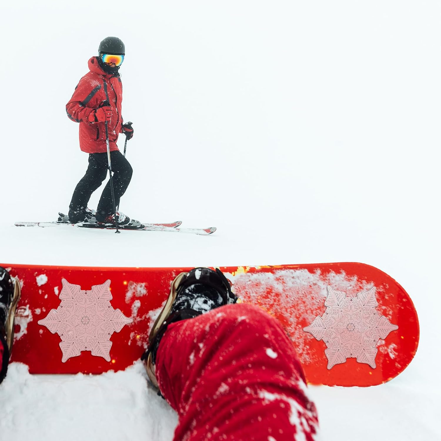 Soulchen 2 Pcs Snowflake Snowboard Stomp Pads 3D Anti Slip Stomp Pads for Snowboarding Cold-Resistant Adhesive Snowboard Practice Mat Enhanced Traction & Control, Provides Extra Grip for Men Women