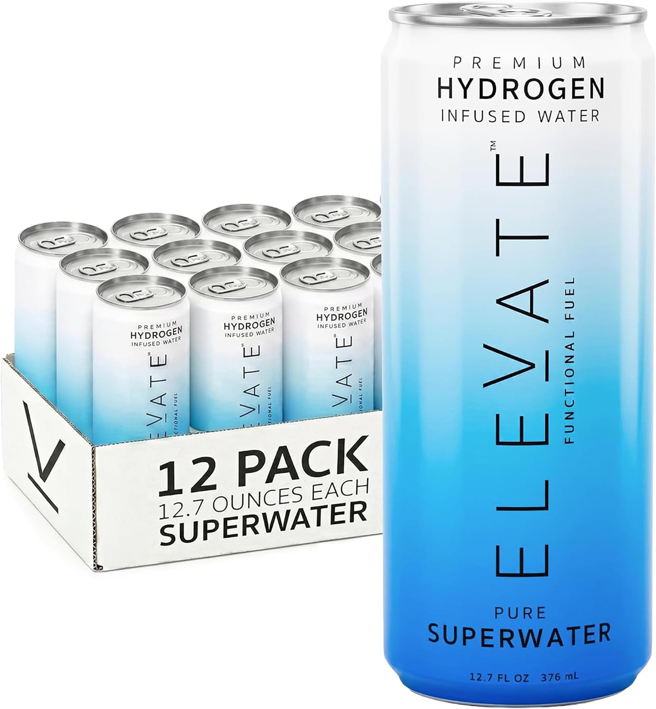 ELEVATE SUPERWATER Premium Hydrogen Water (12 pack). Highest Hydrogen (3-5 PPM) and Lowest -650 ORP. Supports Recovery, Energy, Hydration, Focus, and Endurance. BACKED BY SCIENCE.
