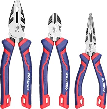 WORKPRO Pliers Set, 3-Piece Set, Strong Pliers, Radio Pliers, Angle Cut Pliers, Strong Nippers, Home Repair, Auto Car Repair, Steel Wire Cutting