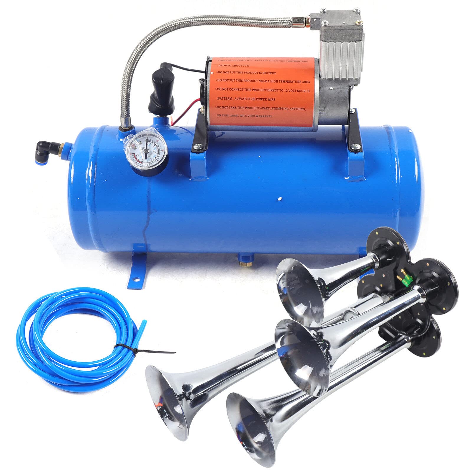 Air Horn Kit 6 litri con compressore d'aria 150 PSI 12 V 6L compressore d'aria Compressore & 4 trombe. 6L serbatoio fuir pneumatici di veicoli, motori auto e biciclette; palline, giocattoli e barche