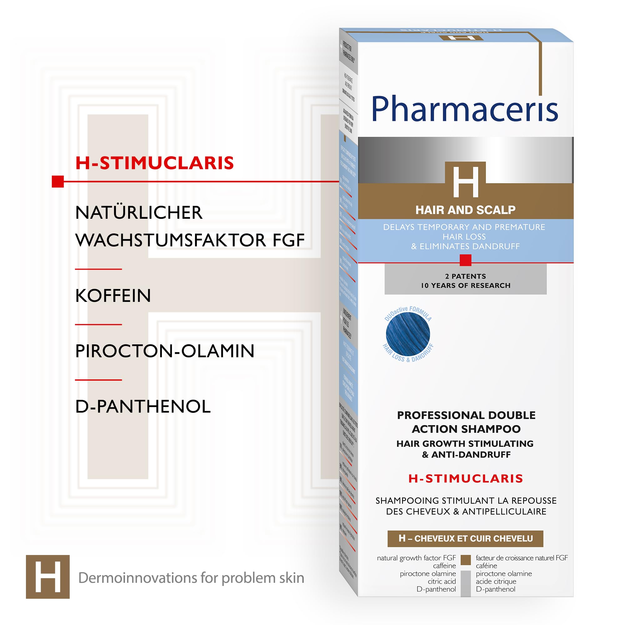 Pharmaceris H Stimuclaris, Double Action Shampoo, Haarwachstum Stimulierendes und Anti-Schuppen-Shampoo, gegen Fettiges Haar, Haarpflege für Frauen und Männer - 250 ml