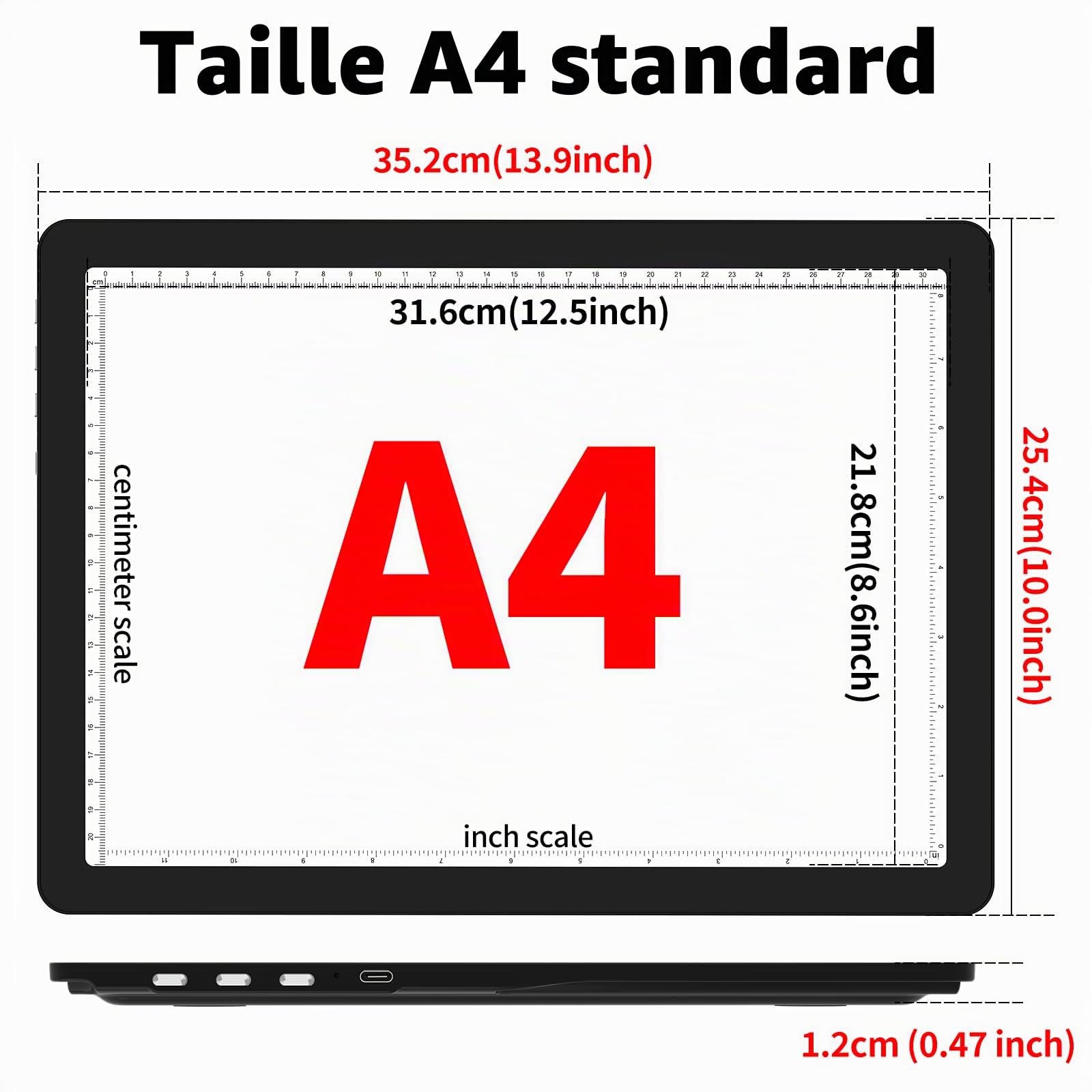 TOHETO A4 rechargeable Tableau lumineux avec support, bloc lumineux magnétique super lumineux avec boutons latéraux, boîte à lumière sans fil pour le traçage et le dessin, croquis, peinture diamant
