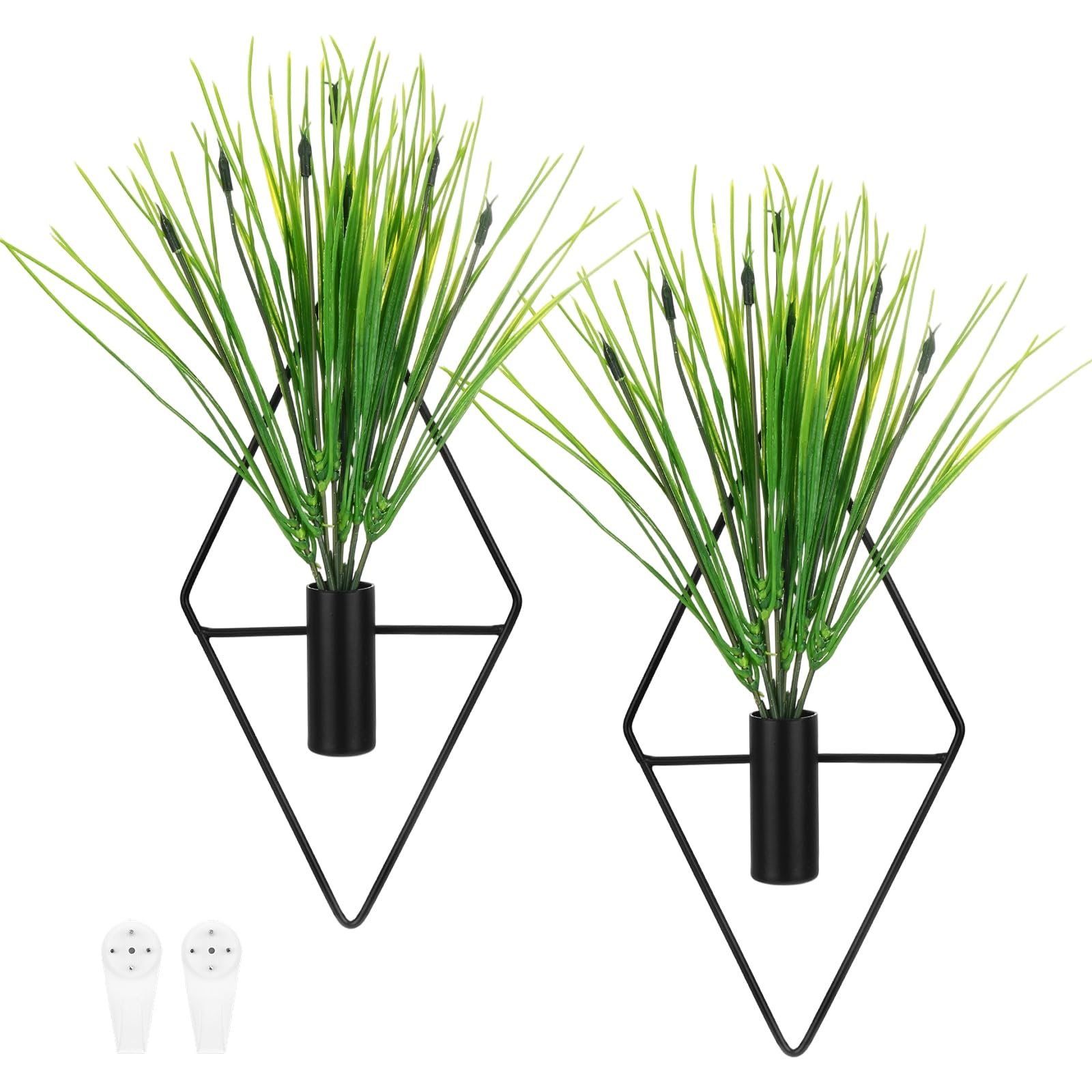 2 Porte-Plantes Suspendus Diamant Noir avec Plante Artificielle