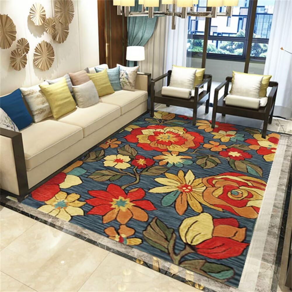 Tapis de chevet et salon rouge à fleurs pour créer un coin lecture cosy