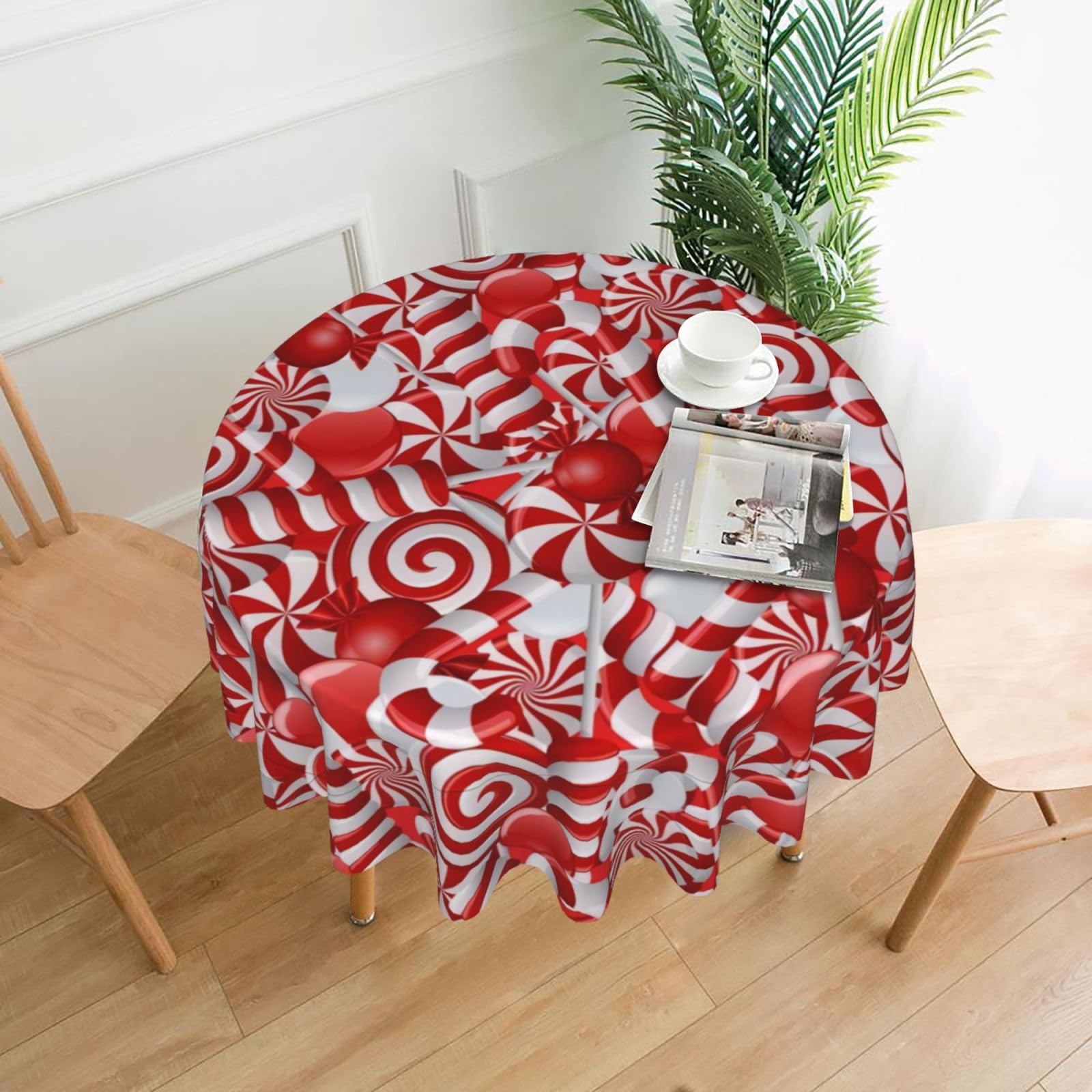 YYHWHJDE Candy Canes Prints Round Decorative Tablecloth 60in – Elevate Your Dining Space with this Elegant Throw for Everyday Charm & Special Occasions