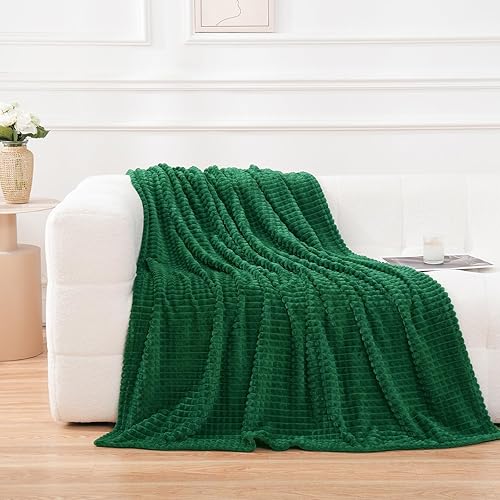 Miniatura 3 de Puncuntex Manta de franela de forro polar verde clásico de 50 x 60 pulgadas, manta acogedora de felpa súper suave con diseño de cuadrícula cuadrada