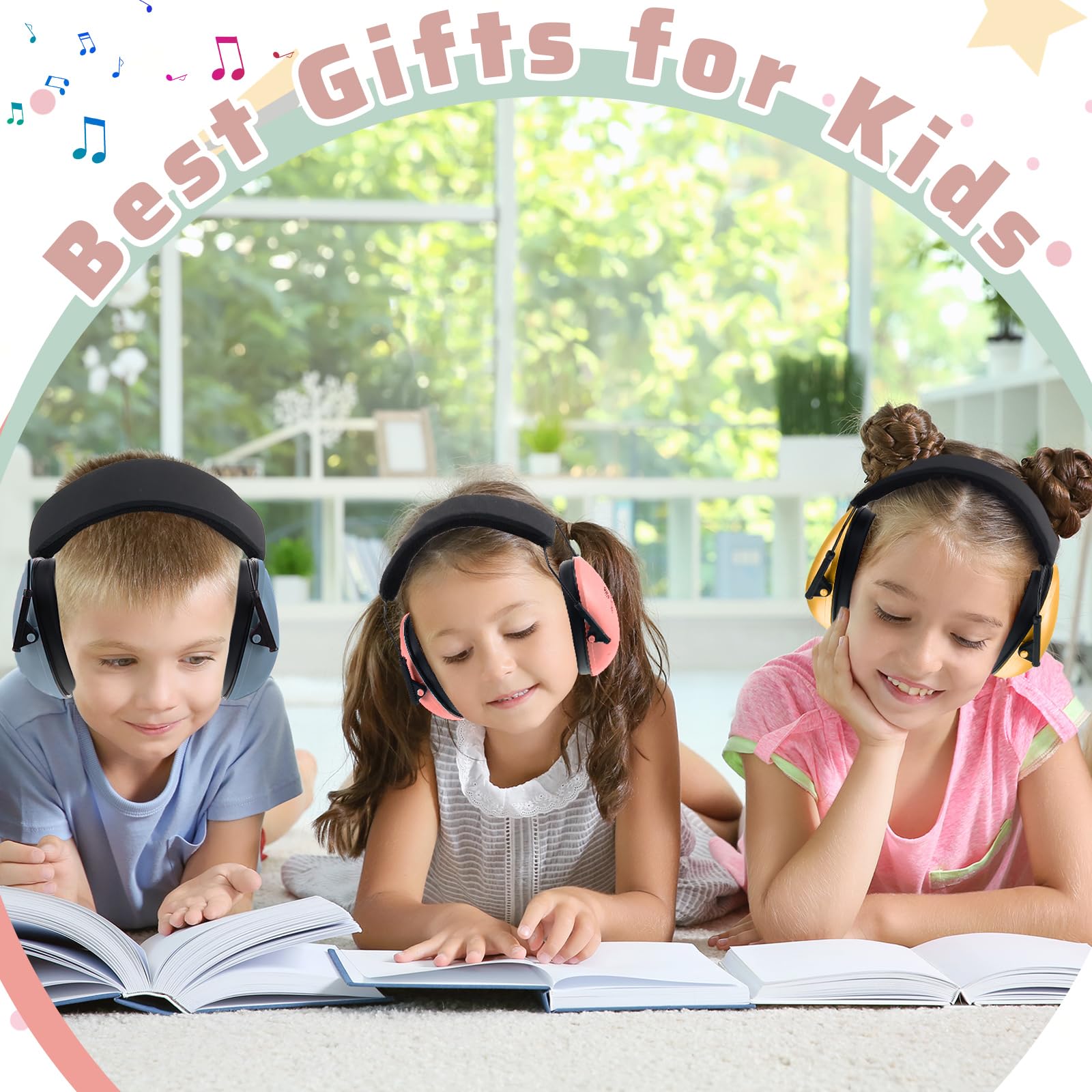 Amylove 6 auriculares con cancelación de ruido para niños, orejeras de reducción ajustable de 27 dB para autismo y niños pequeños
