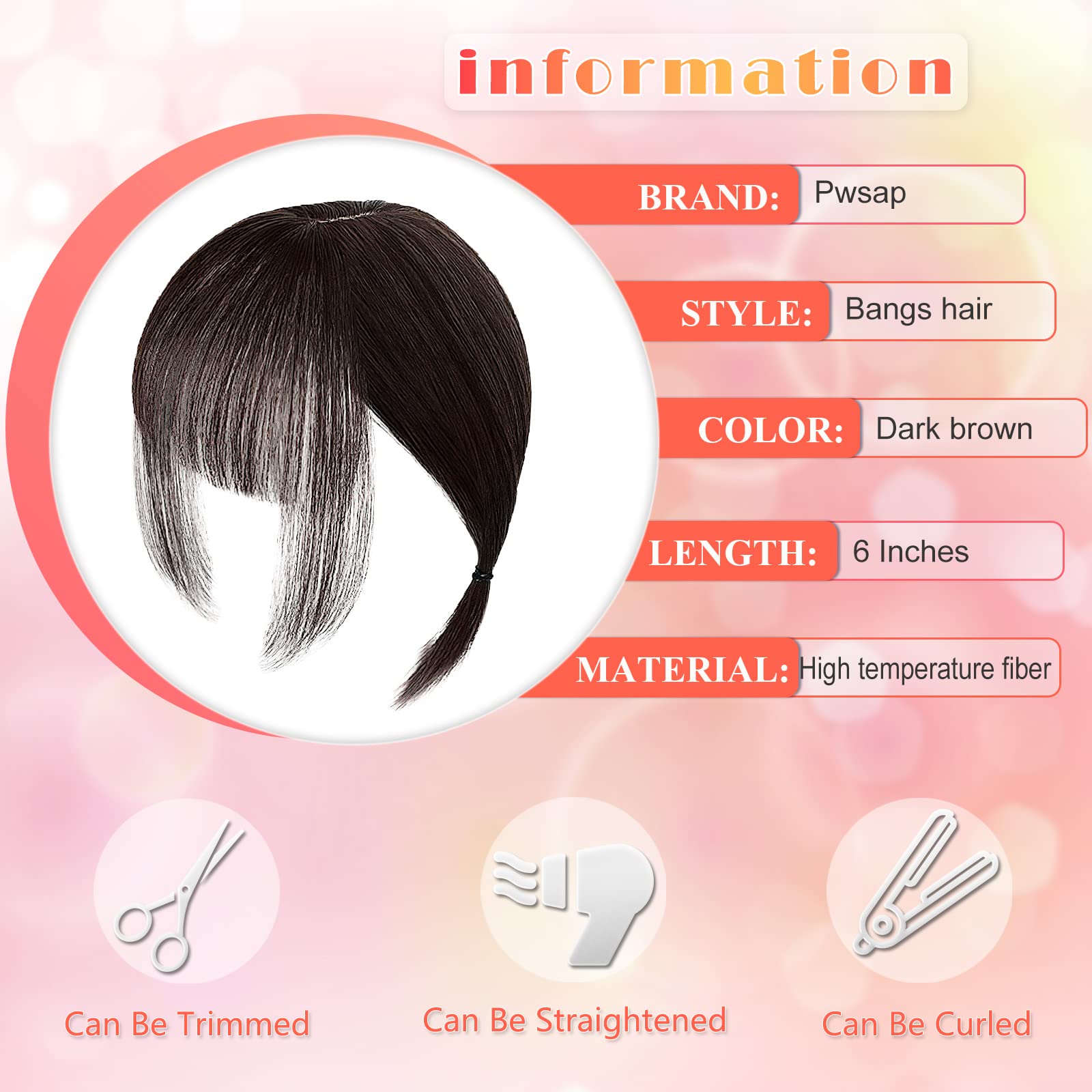 Hair Toppers for Thinning Hair Women Clip-In French Bang Synthetic Fiber Hair Toppers for Thinning Hair Women, Mini Fringe Barbados  main image 3