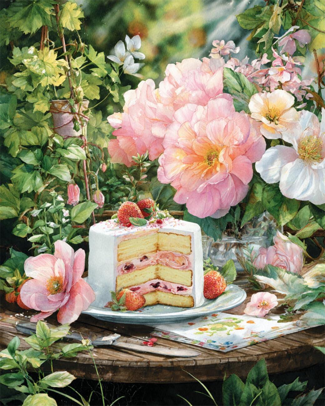 RKFLGEW DIY Bead Embroidery Kit Cakes and Flowers 30x40cm