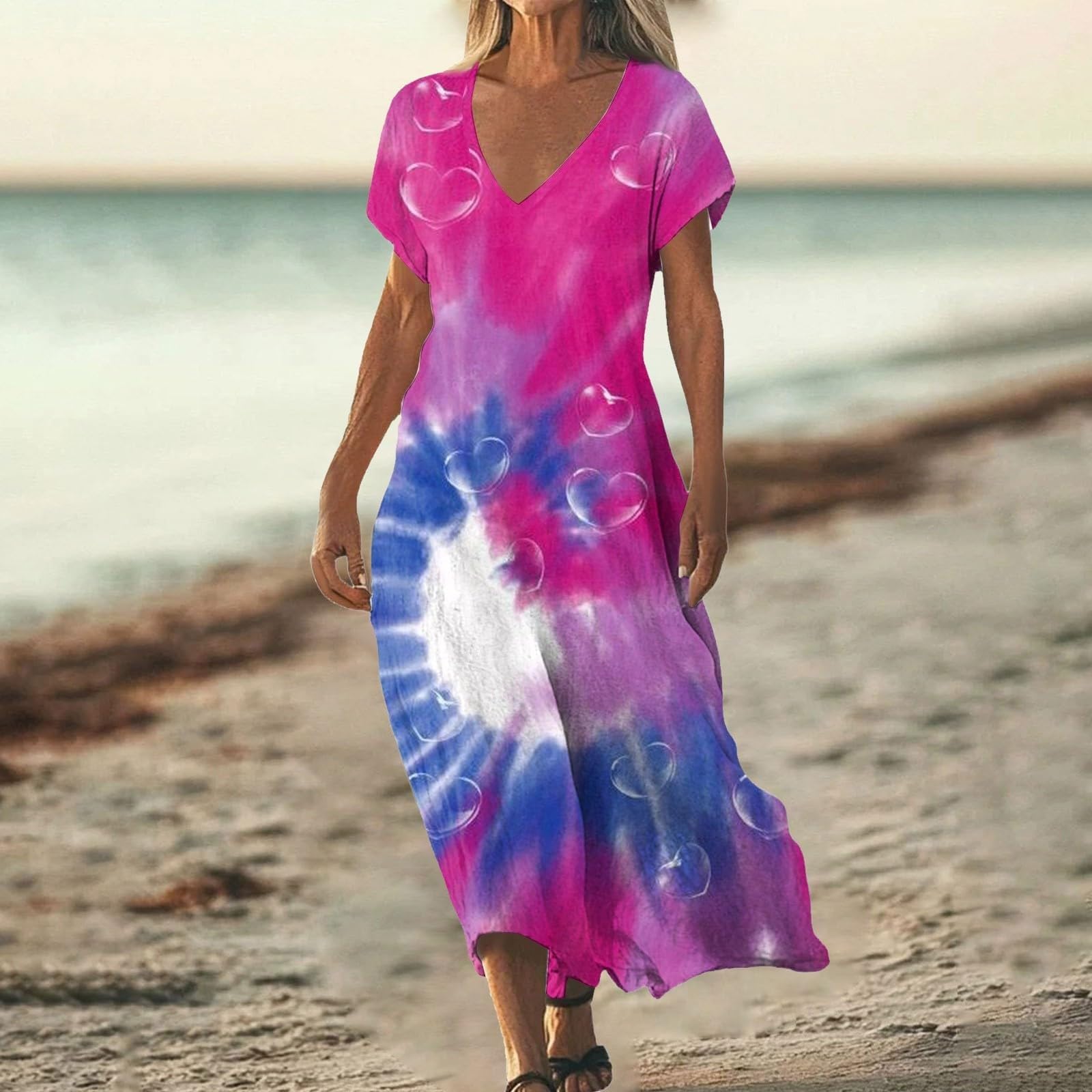 Abito estivo da donna, senza maniche, da spiaggia, scollo rotondo, stampa