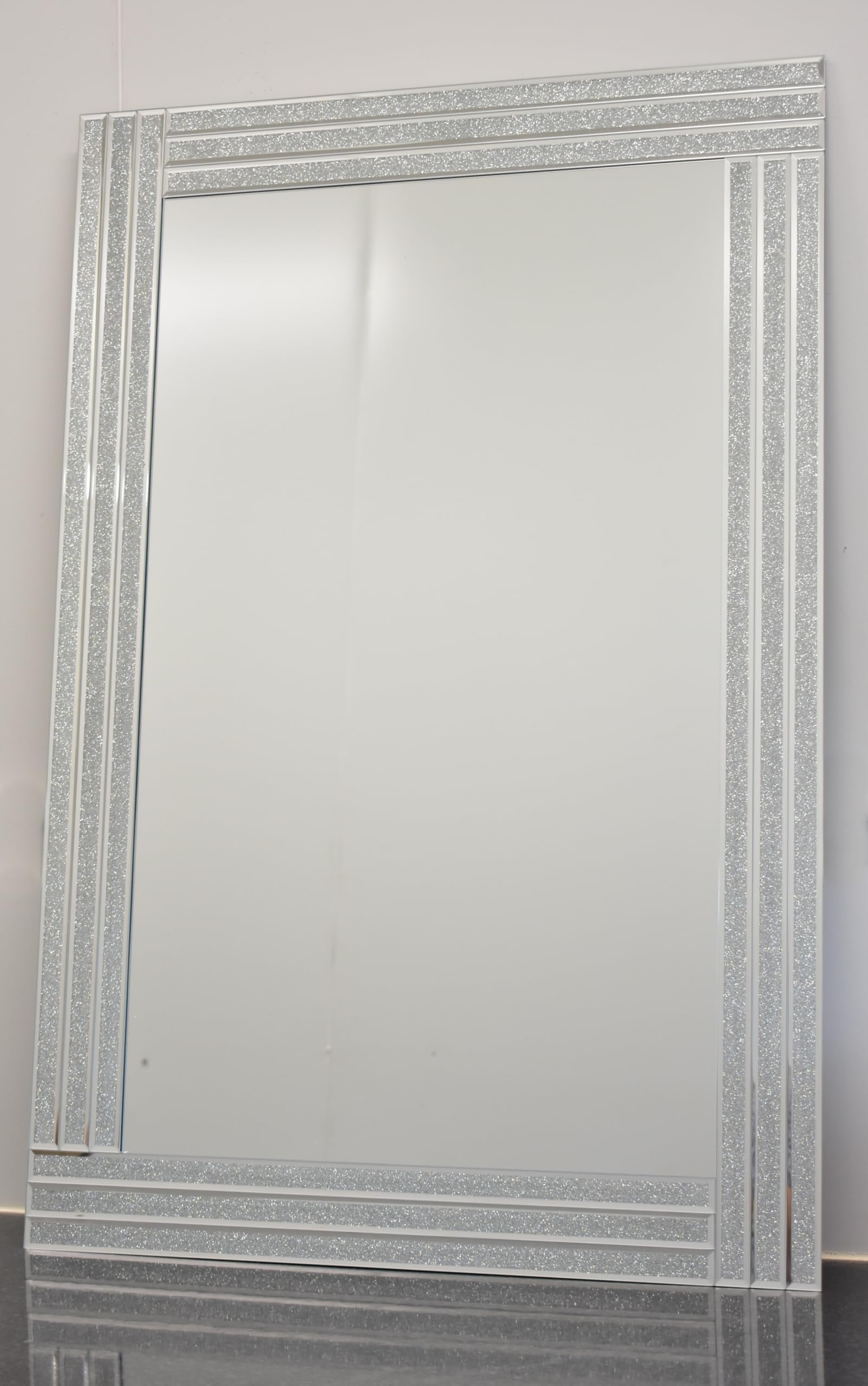 DEENZ Silver Wall Mirror Triple Edge Glitter Strips Border  Mirror Border 40X60 from B&Q