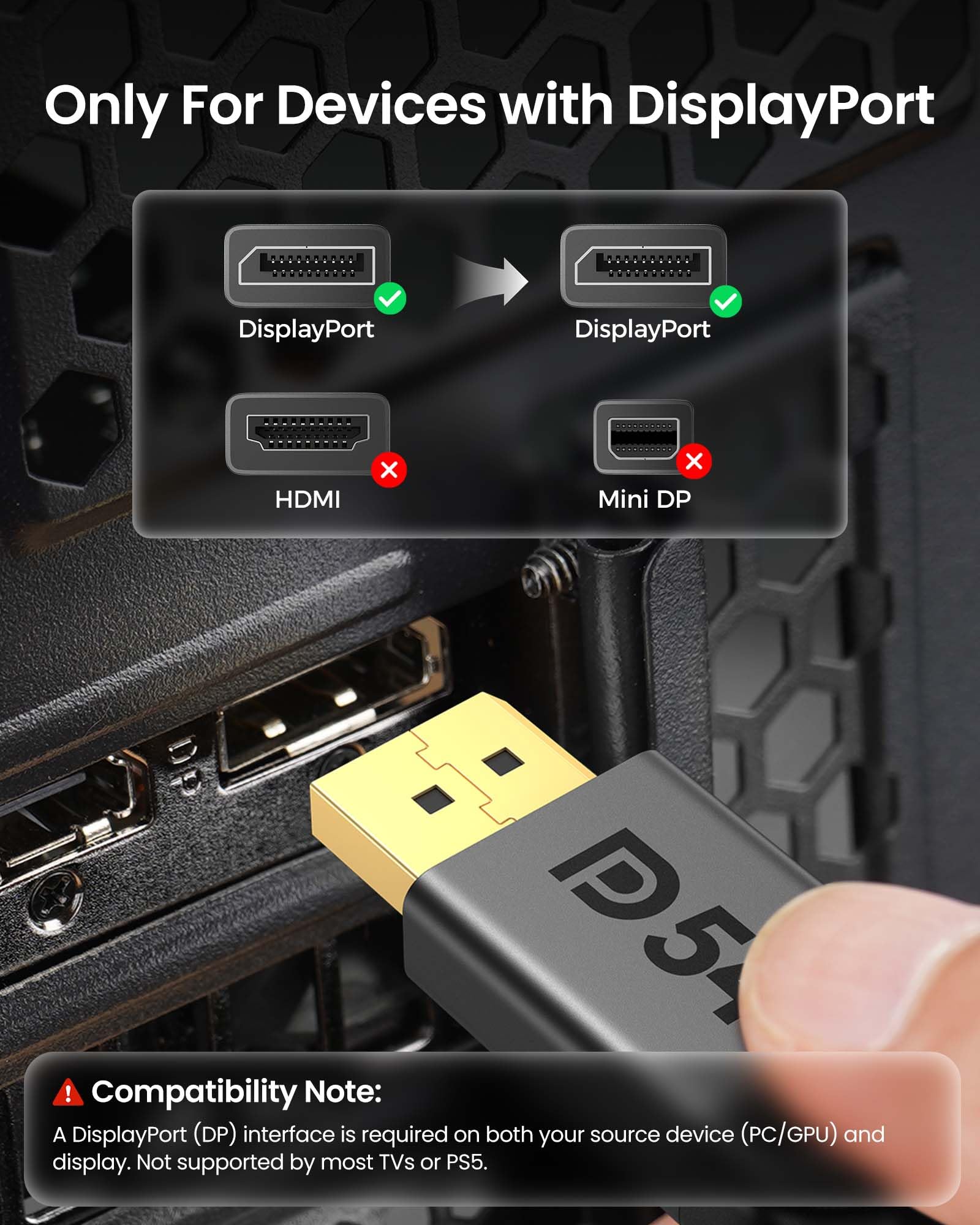 Silkland 16K Câble DisplayPort 2.1 2m Certifié VESA – 8K@120Hz 4K@240Hz 360Hz HDR FreeSync G-Sync 3D VRR 54Gbit/s, Tressé Câble DP pour Carte Graphique RTX 5090/4090, écran Gaming PC VR moniteur