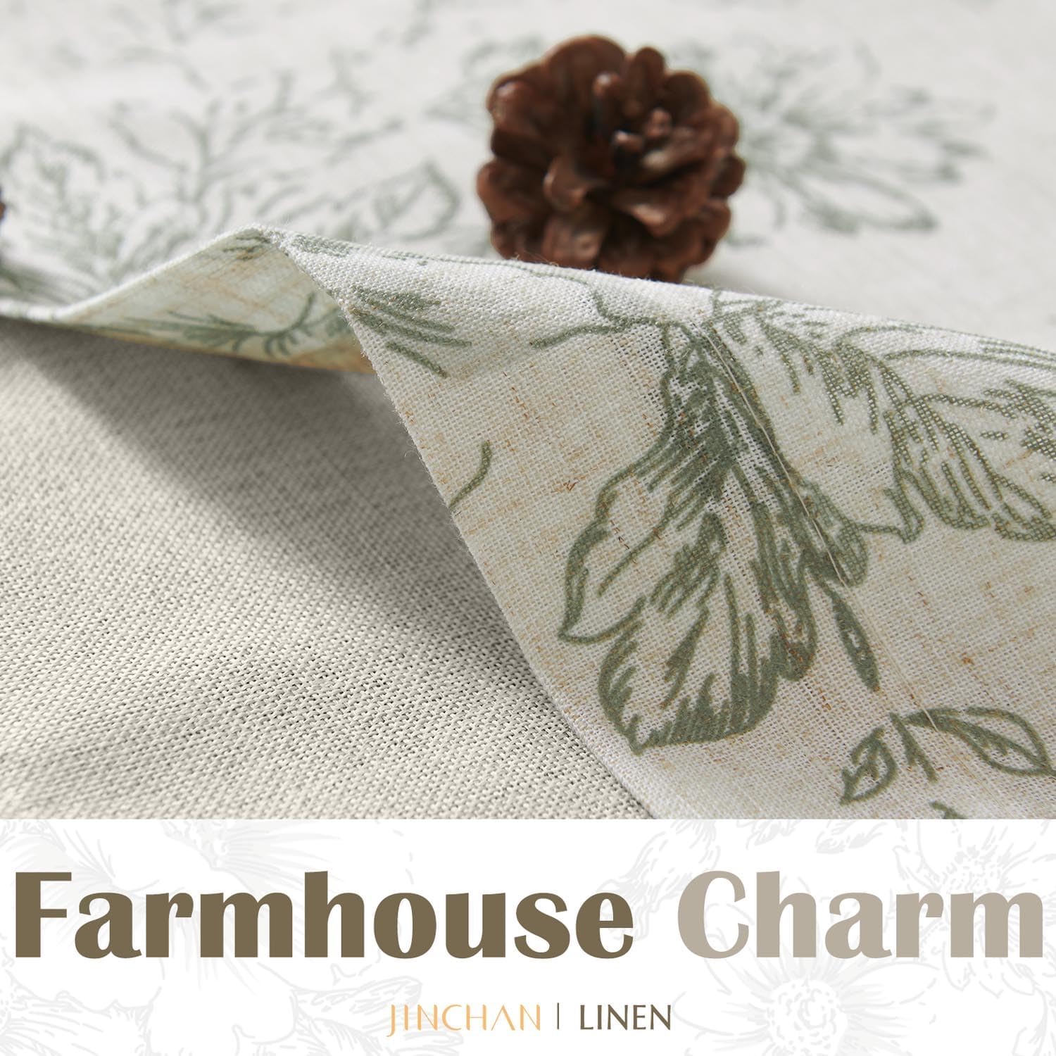 jinchan Linen Floral Valance Double Layer Kitchen Window Curtain Green Flower on Beige Valance for Living Room Cafe Farmhouse Light Filtering Rustic French Country Sage 18 Inch Rod Pocket 1 Panel