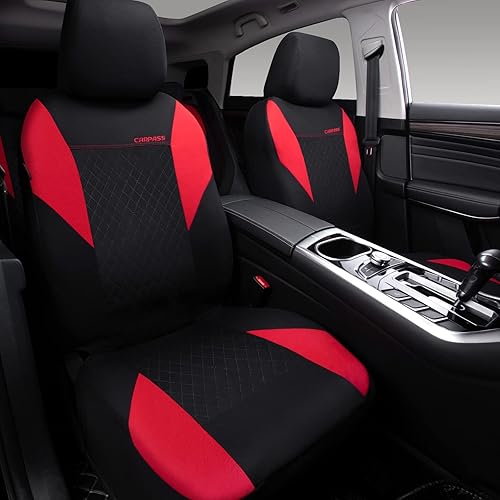 Miniatura 2 de CAR PASS Juego completo de fundas de asiento de tela de estampado ultrasónico universal, color rojo, transpirable, con esponja compuesta de 0.197 in