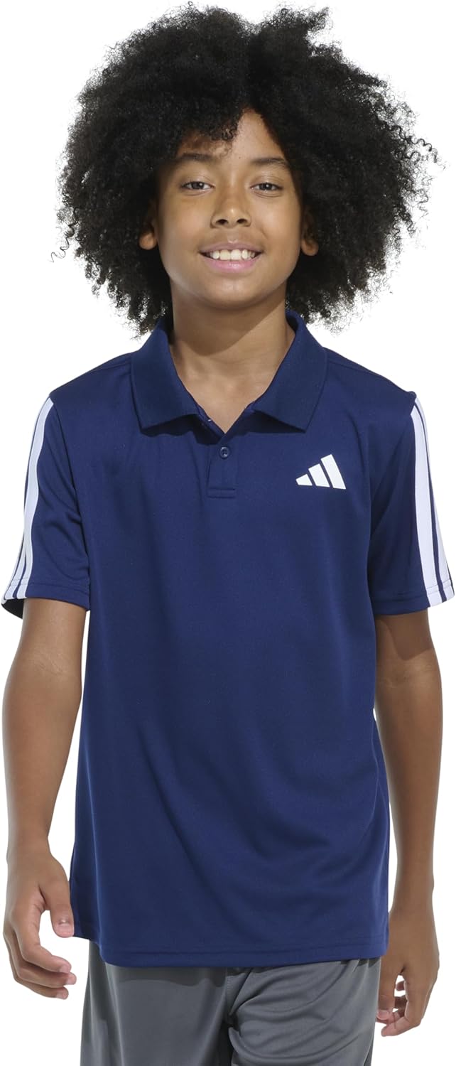 adidas Boys' Active Performance Mesh Golf Polo Shirt X-Large Dark Blue/White Stripe