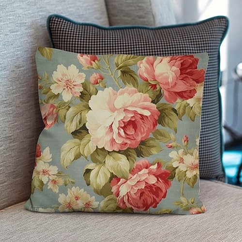 Miniatura 6 de Funda de almohada romántica de color aguamarina con rosas de col rosa, fundas de almohada florales de rosa francesa, funda de almohada para