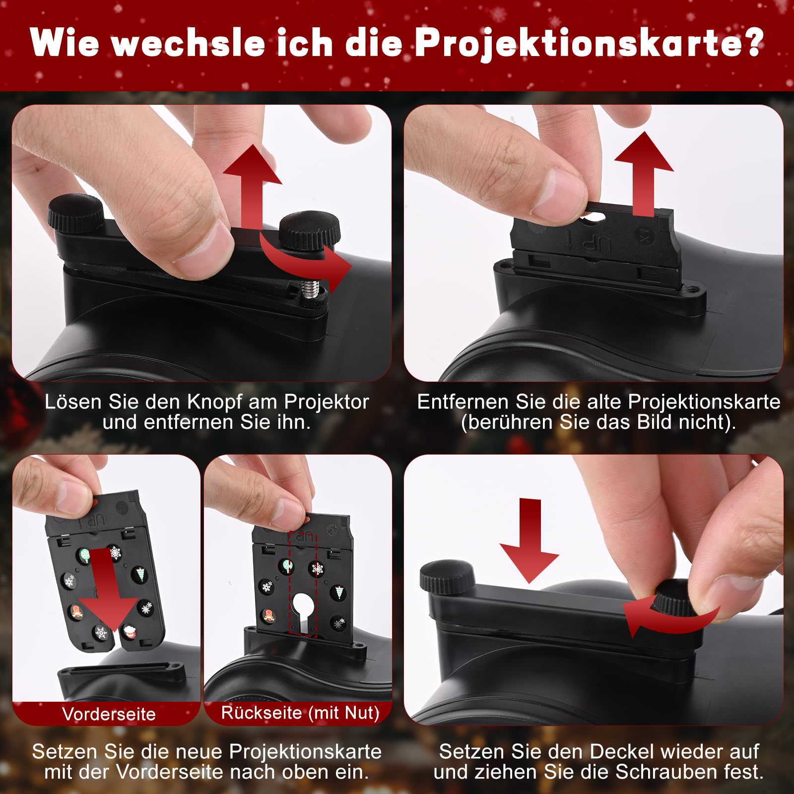 Projektor Weihnachten Aussen, GuKKK 2-in-1 LED Projektionslampe mit 10 Schaltbare Muster 10 Welleneffekt, Wasserdichte Christmas Lights mit Fernbedienung für Weihnachtsbeleuchtung Außen Innen