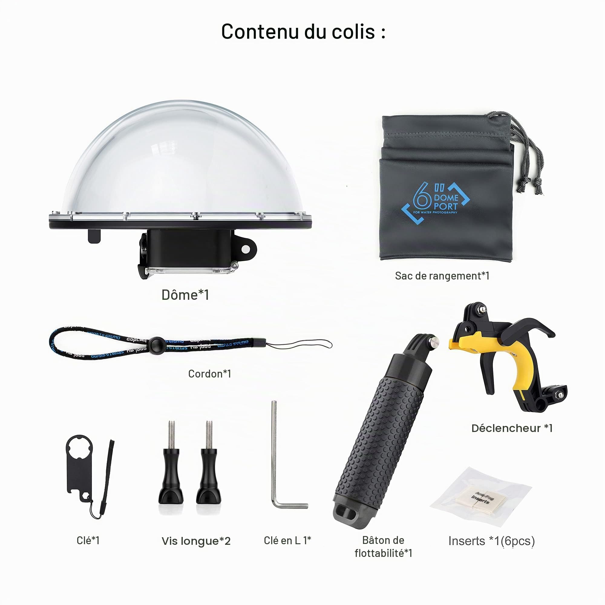 Port dôme étanche pour GoPro Hero 13 12 11 10 9 noir avec filtres commutables intégrés, poignée flottante, déclencheur, boîtier dôme sous-marin pour GoPro 9 10 11 12 13 Noir