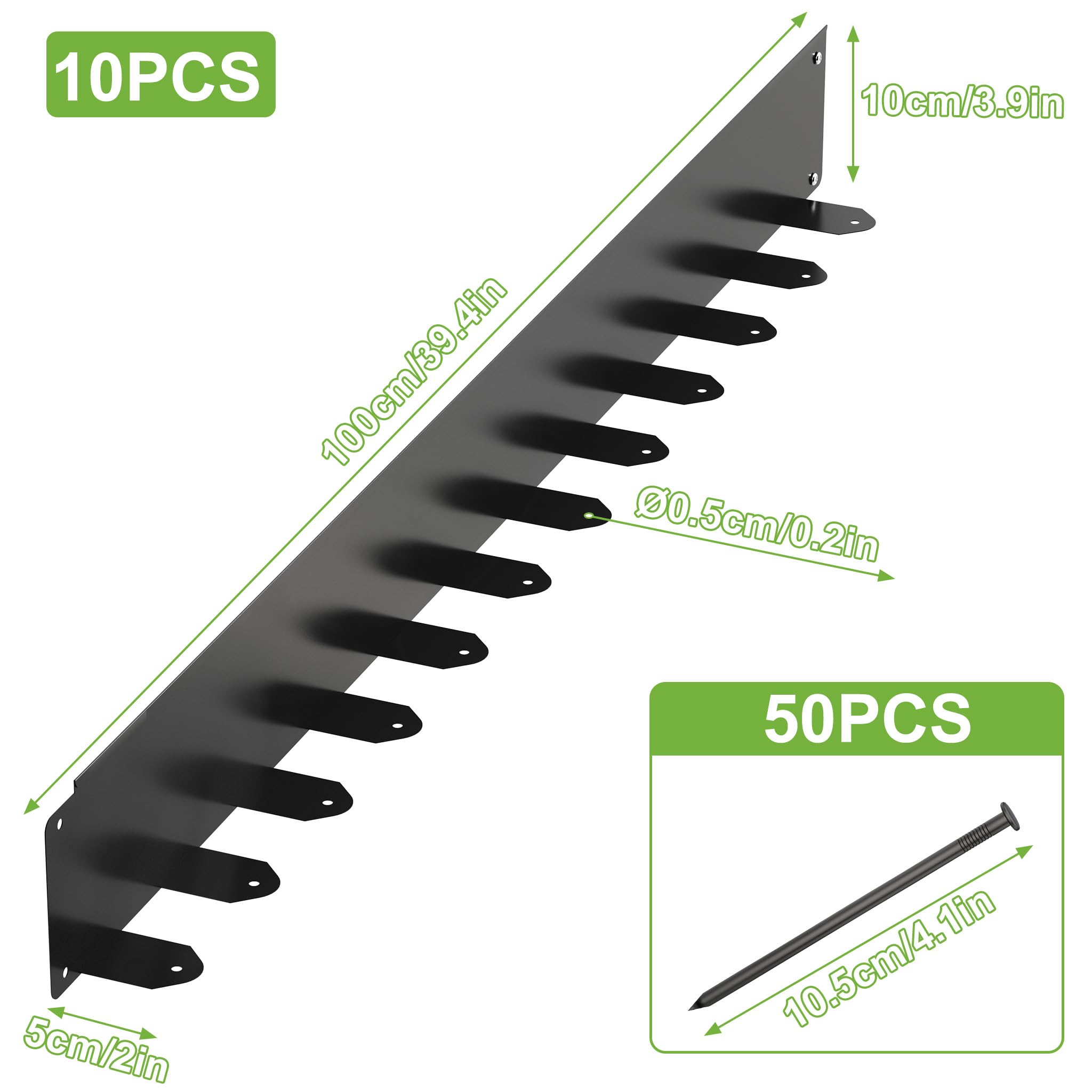 Froadp Flexible Rasenkante, L 100 x H 10 cm Beeteinfassung Metall, Beetumrandung mit 50 Erdanker, Garten Beetbegrenzung für Hof Bauernhof Verwendet Werden, Schwarz,10 Stück
