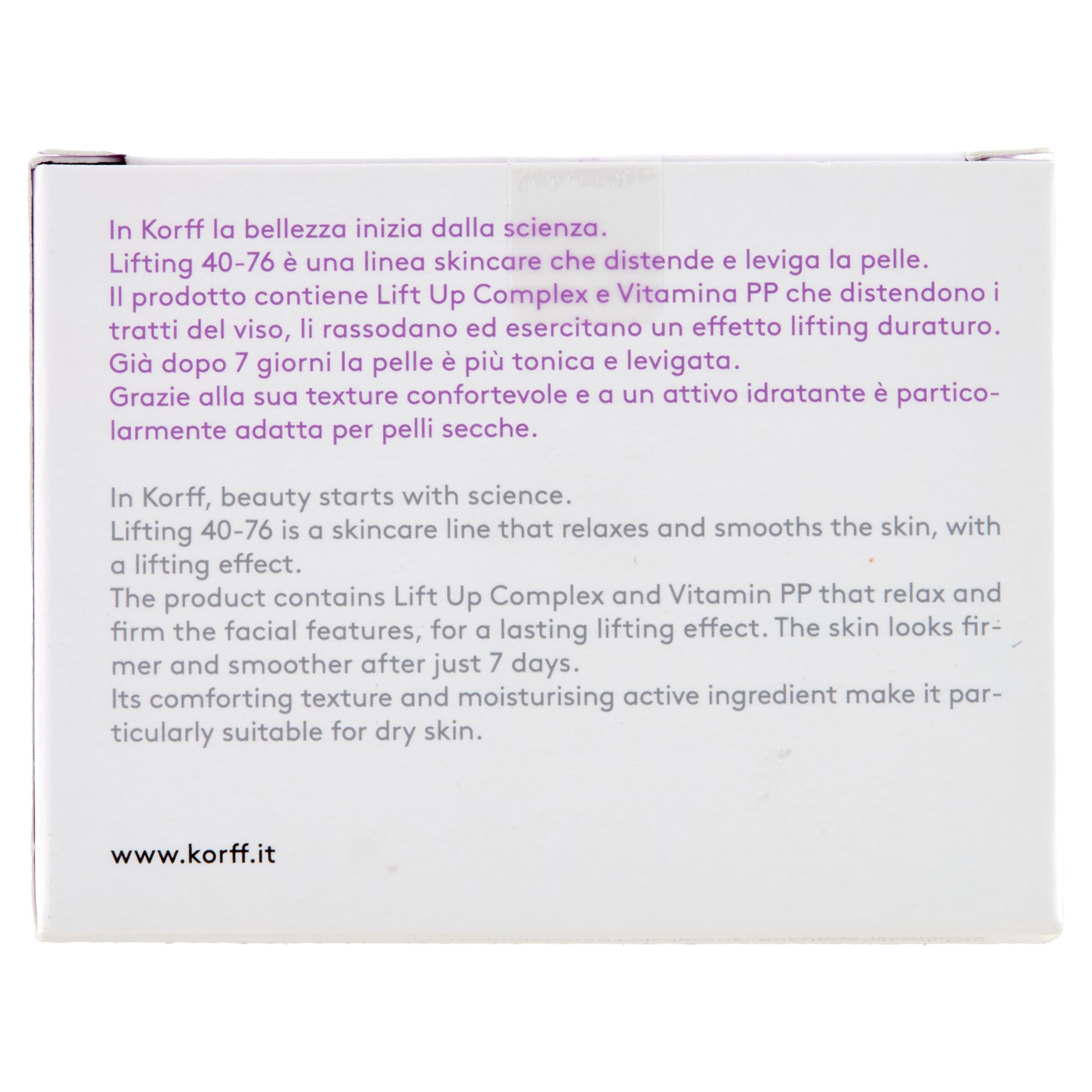 Korff Lifting Crema Viso Ricca, Effetto Lifting con Lift Up Complex e Vitamina PP, Texture Confortevole e Idratante per Pelli Secche, Formato 50ml
