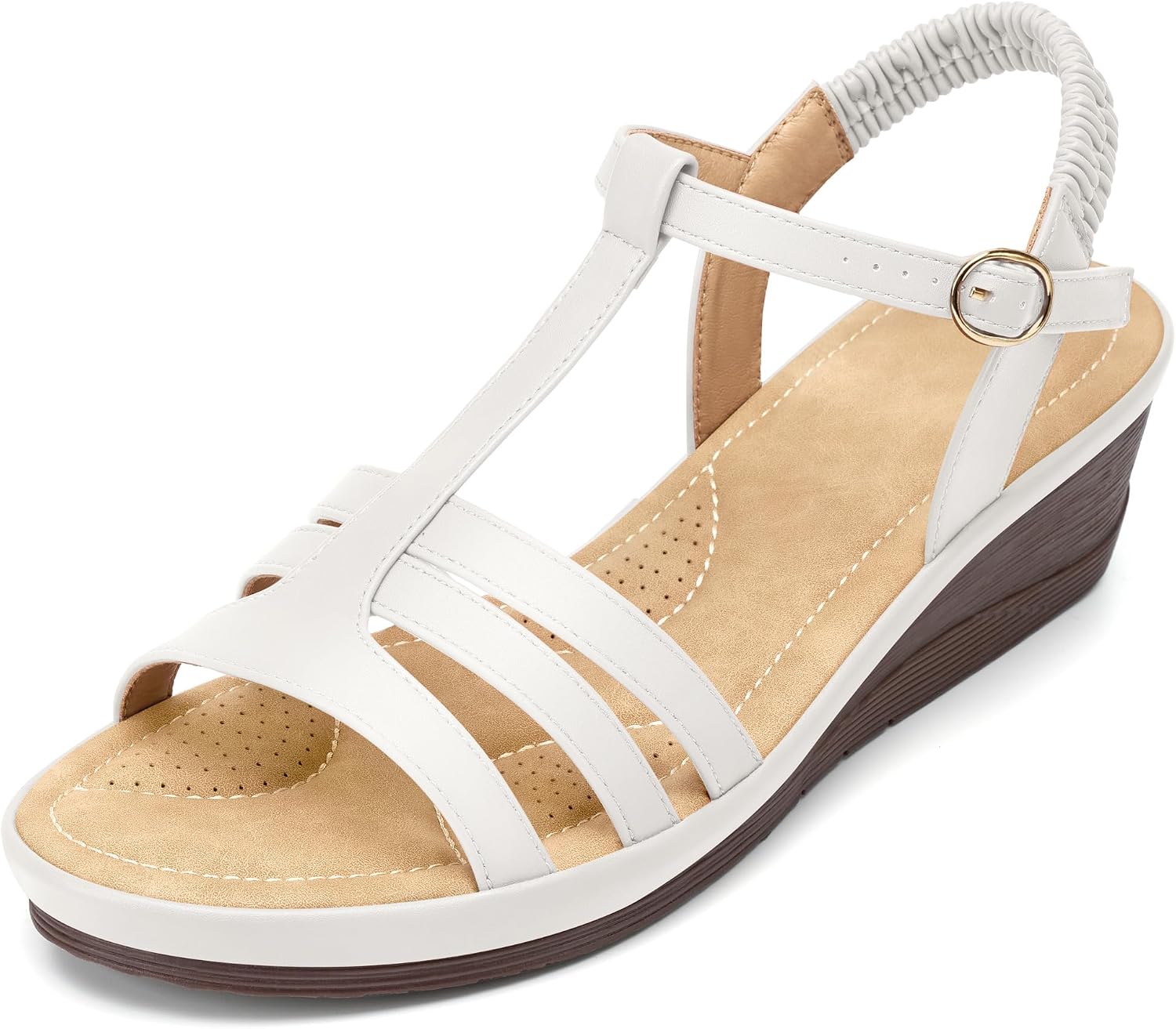 Wedge Sandals for Women - Comfortable Dressy Open Toe T-Strap Platform Sandals Summer Shoes for Walking