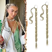 Vista 100 de BARSDAR Extensión de Cola de Caballo Trenzada de 30 Pulgadas de Largo - Extensiones de Cabello de Cola de Caballo Trenzada Rubia Recta Envolvente