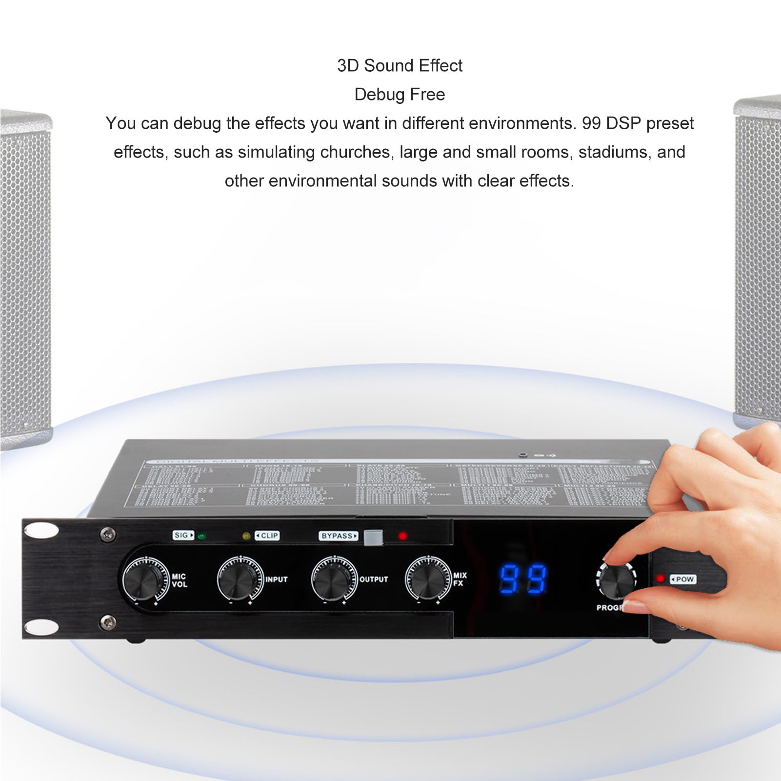 Yctze Efector de Mezclador de Karaoke con 99 Efectos, Procesador de Sonido Estéreo Digital para Uso Doméstico y Profesional (Enchufe de la UE)