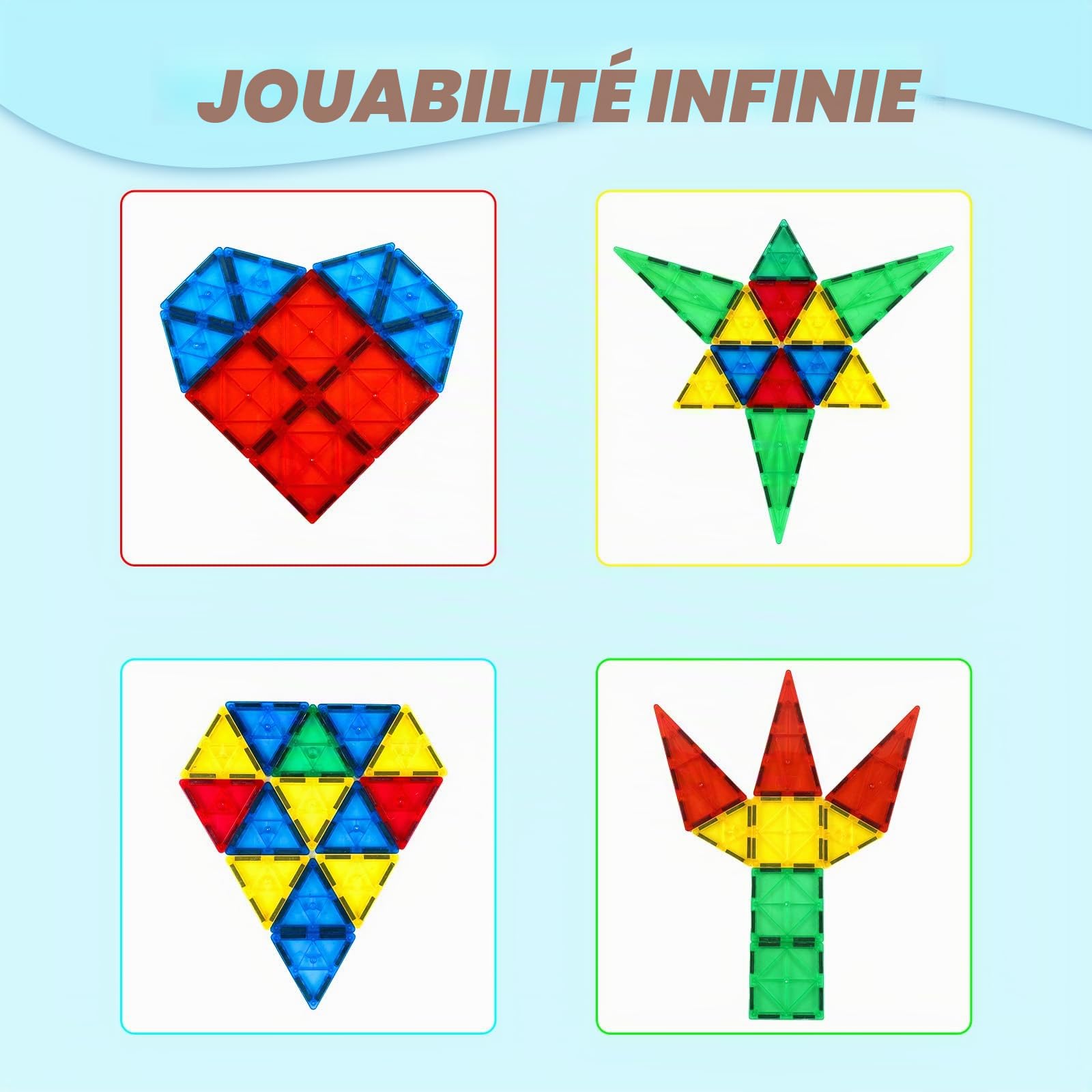 Gemmicc Tuiles Magnétiques de Construction, Jeux Magnétiques pour Enfants, Jeux Éducatifs Certifiés STEM, Puzzles Magnétiques 3D à Emboîter pour Filles et Garçons, Set Classique de 63 Pièces