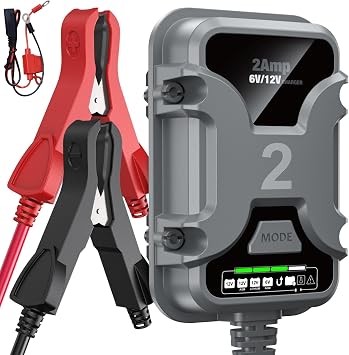 2A 6V/12V Smart Battery Charger Plug in Auto Maintainer & Desulfator for AGM/Lithium Trickle Charging for Cars, Boats, RVs