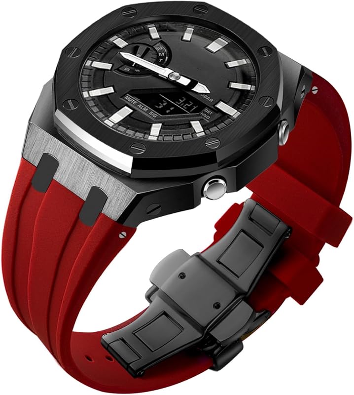 Piezas del kit de modificación de la caja de la correa del reloj Ga2100, caja de metal lisa negra Modifique la correa de la correa del reloj de silicona de reemplazo personalizado compatible con Casio G shock Ga-2100/Ga-2110/GA-B2100