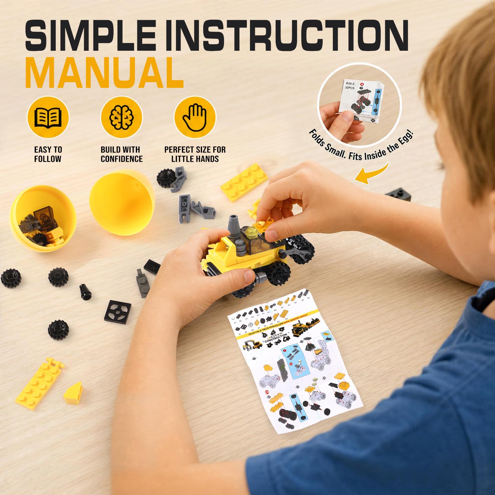 Cleboen Mini Mattoncini Veicoli 24 Pz, Gioco Di Costruzione 12 In 1, 6+ | Set Mini Blocchi Veicoli Da Cantiere Per Bambini, 24 Pezzi Con Modelli 12 In 1, Idea Regalo Festa 6+