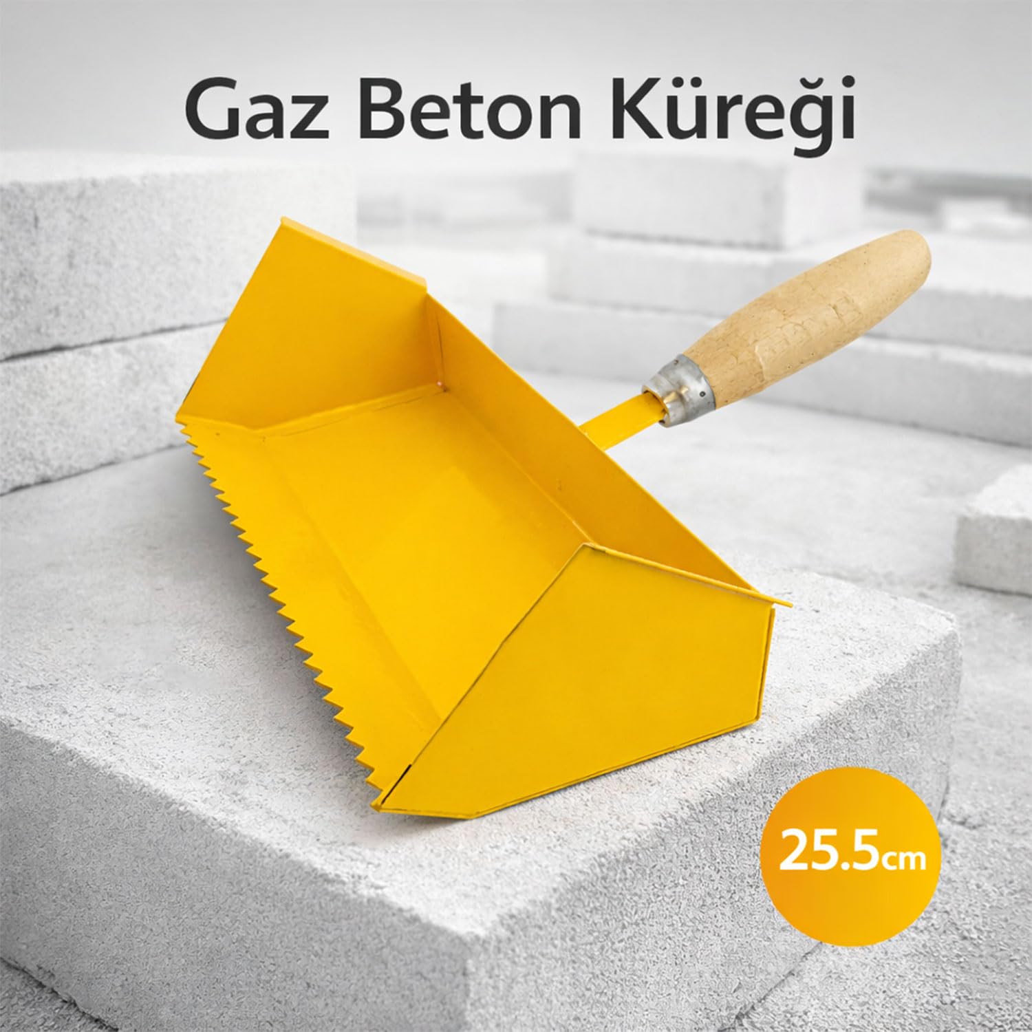 Gaz Beton Kürek 25,5 CM Profesyonel İnşaat Küreği Dayanıklı Çelik Gövde Ergonomik Saplı El Aleti