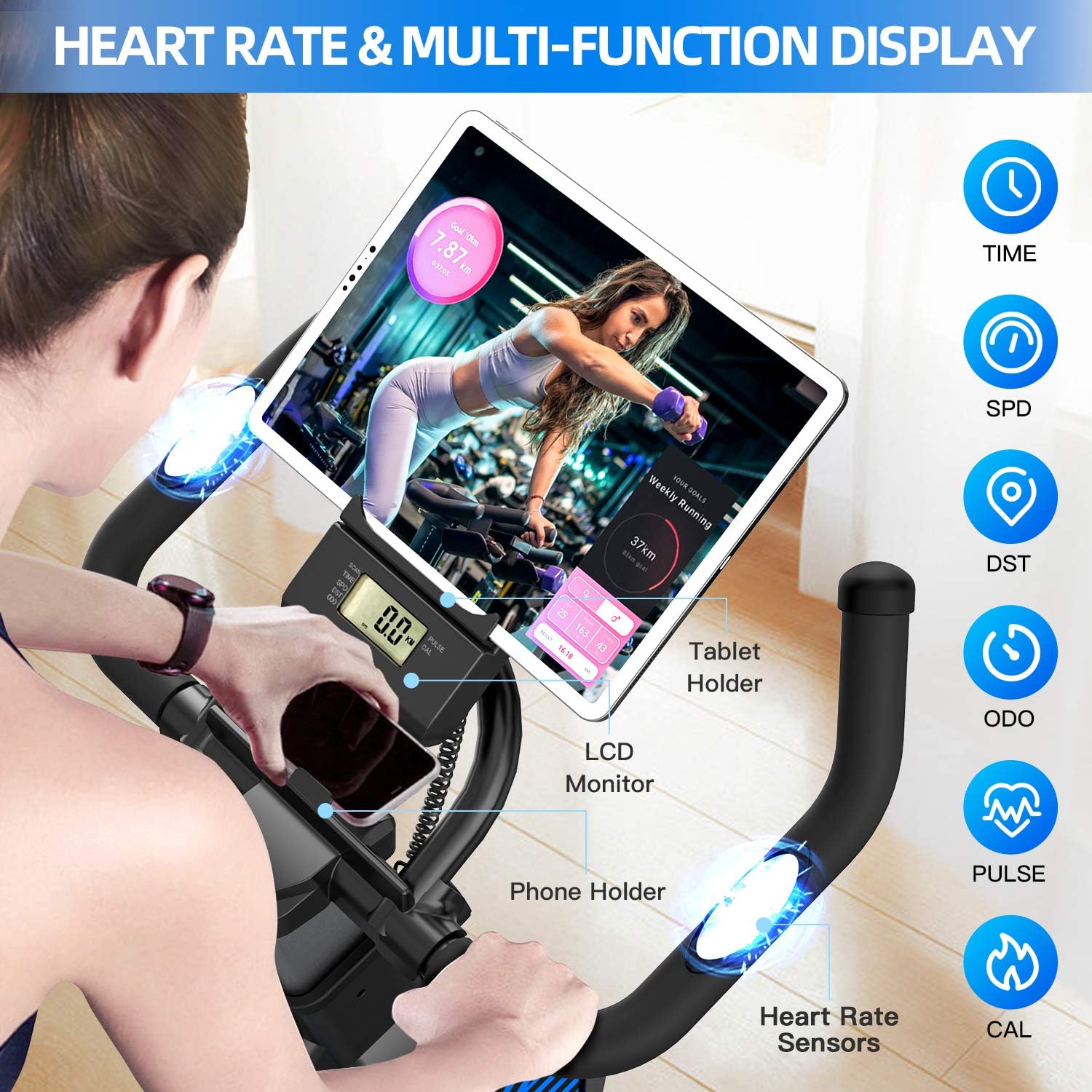 LABGREY Exercise Bike Indoor Cycling Bike Stationary Cycle Bike with Heart Rate Sensor & Comfortable Seat Cushion, Quiet Fitness Bike for Home Cardio Workout : Sports & Outdoors