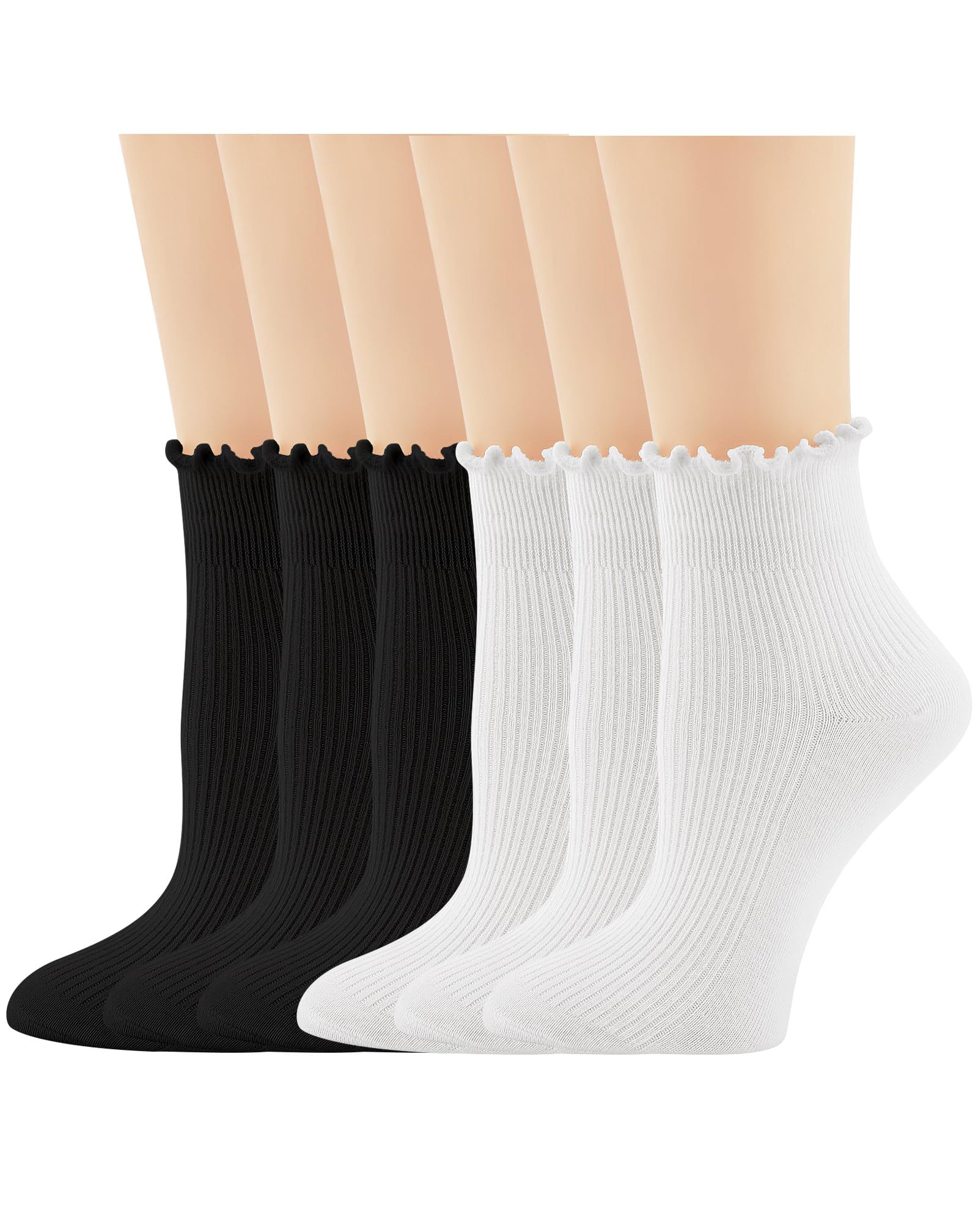 Yawlsow 6 Paar Rüschen Socken Damen,Baumwolle Söskchen mit Rüschen, Süße Bequeme Weiche Rüschensocken, Cute Ruffle Atmungsaktive Socken für Mädchen Frauen