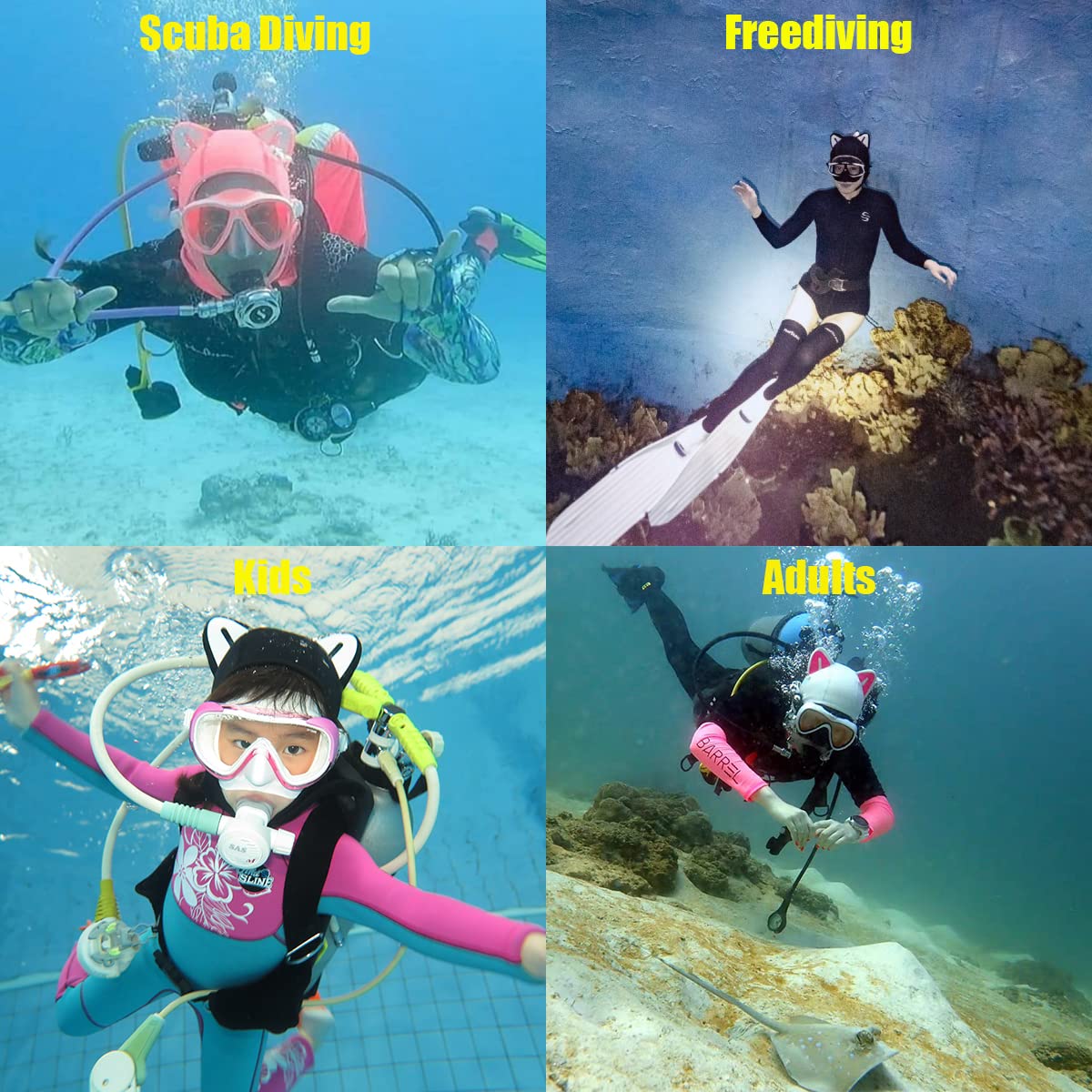 Kaptur kombinezonu, kocie uszy, 3 mm, neoprenowy kaptur do nurkowania dla kobiet, dzieci, czapka do nurkowania, termiczny, z otworem wentylacyjnym, do snorkelingu, pływania, sportów wodnych (różowy
