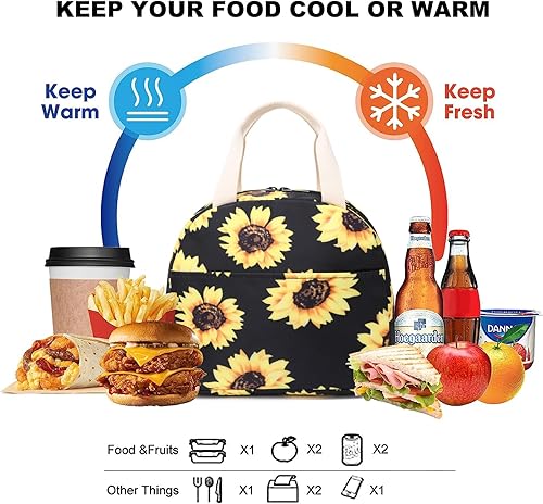 Miniatura 2 de Bolsa de almuerzo con aislamiento de girasol para mujeres, lonchera reutilizable para el trabajo, escuela, picnic, viajes