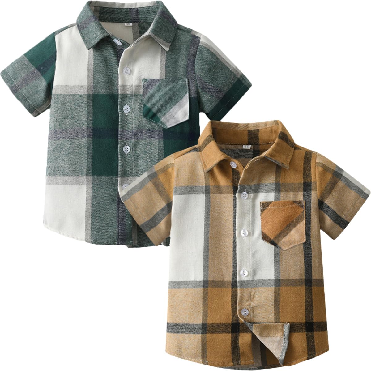 Camisas de manga corta con botones para niños, ropa de verano a cuadros de algodón con bolsillo, 2-8T (paquete de 2)