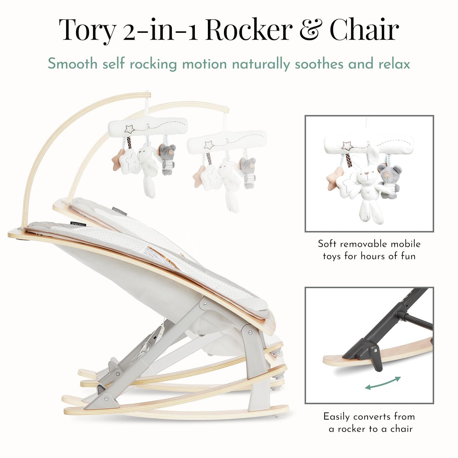 Evolur Tory 2-in-1 Rocker & Chair, Light Gray