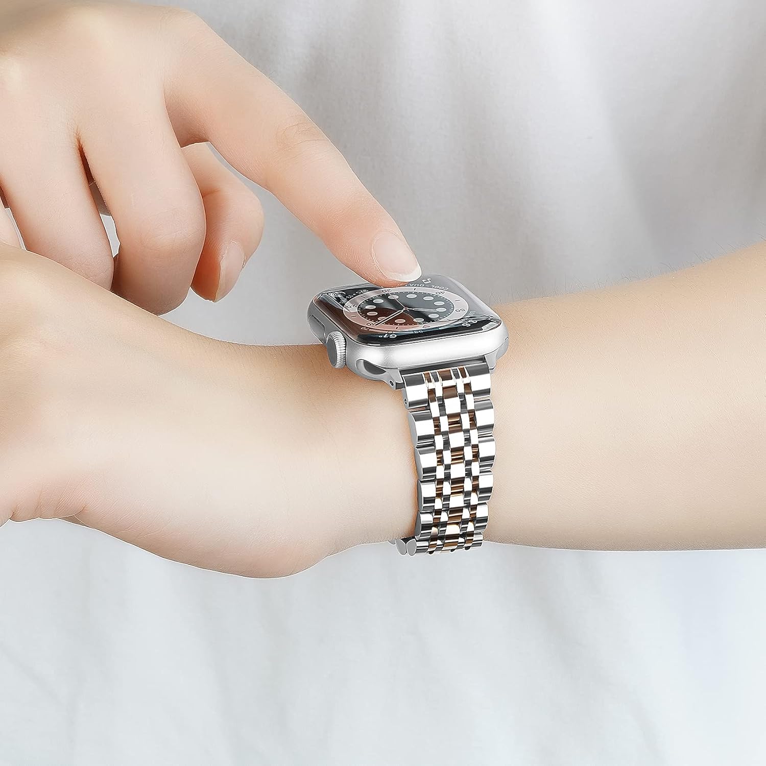 baozai Thin Band Compatible with Apple Watch Band 42mm 41mm 40mm 38mm, Women Slim Stainless Steel Wristband for Apple Watch Series 11-1/SE3/SE2/SE, Silver/Rose Gold - Image 5