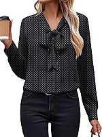 Zeagoo Women's Chiffon Long Sleeve Blouse Bow Tie V-Neck Business Casual Shirt Work Tops