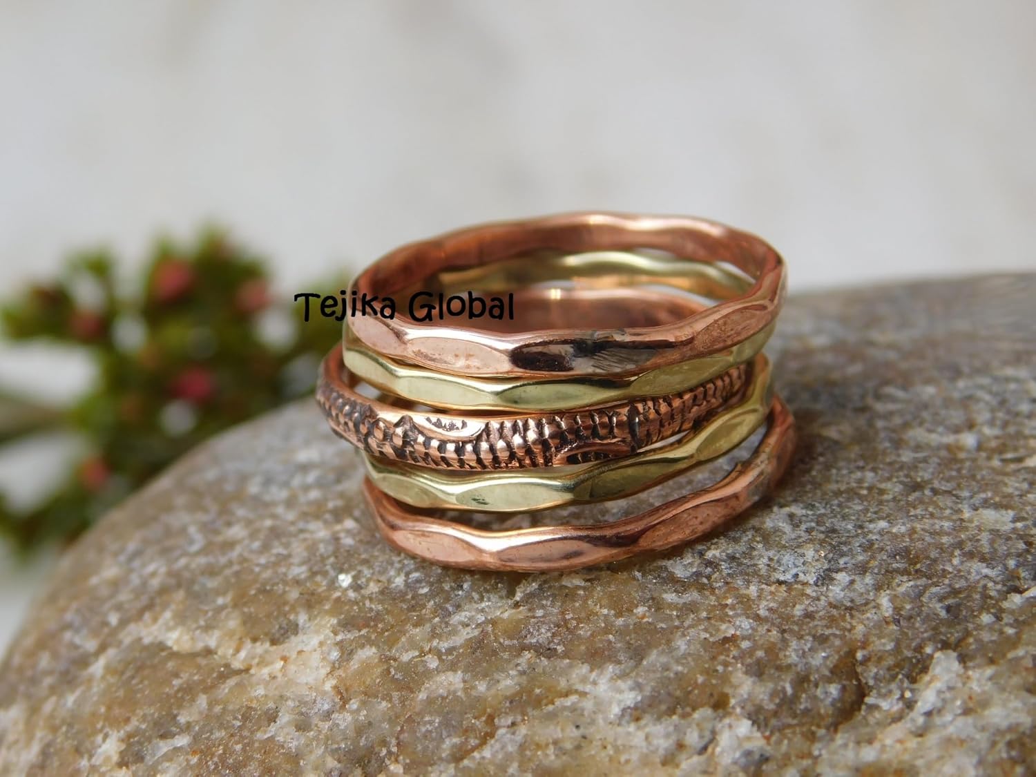 Set of 5 Solid Copper Stackable Arthritis Rings, Handmade ring for men women, Copper Splint Ring for Copper Jewelry,